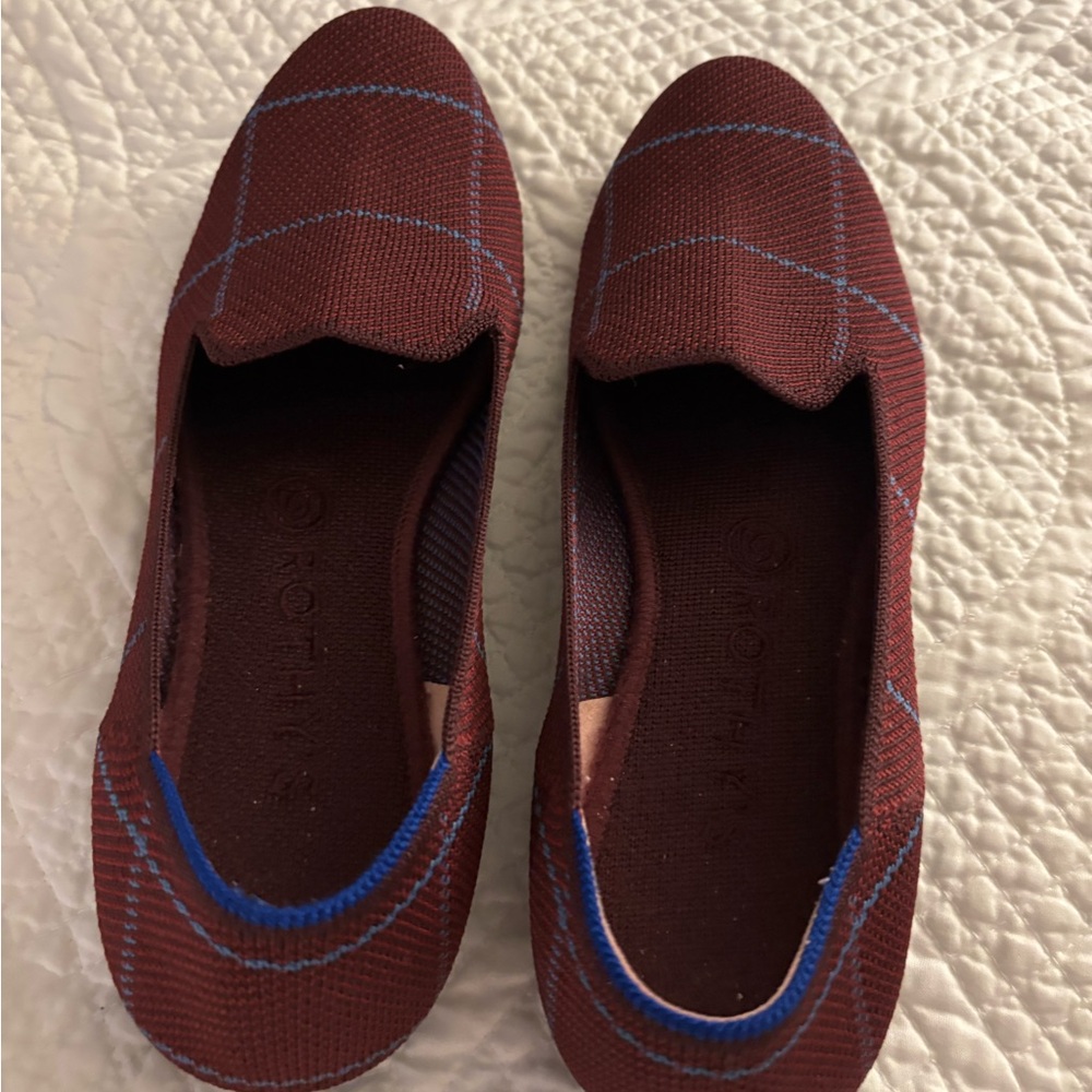 Rothy's Women’s Maroon Slip-On Knit Flats with Blue Trim